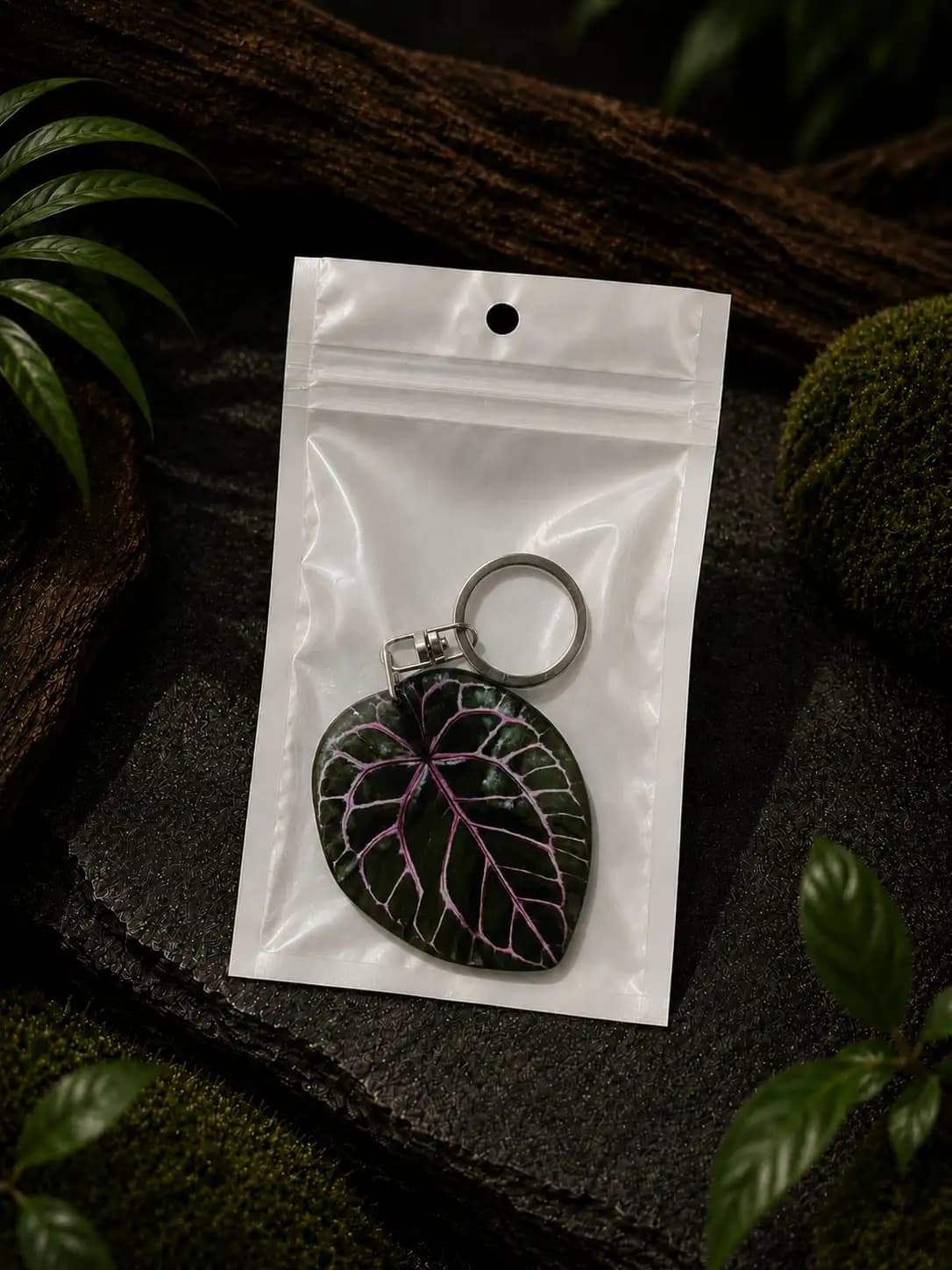 Anthurium Red Crystallinum Leaf Keychain thumbnail 2