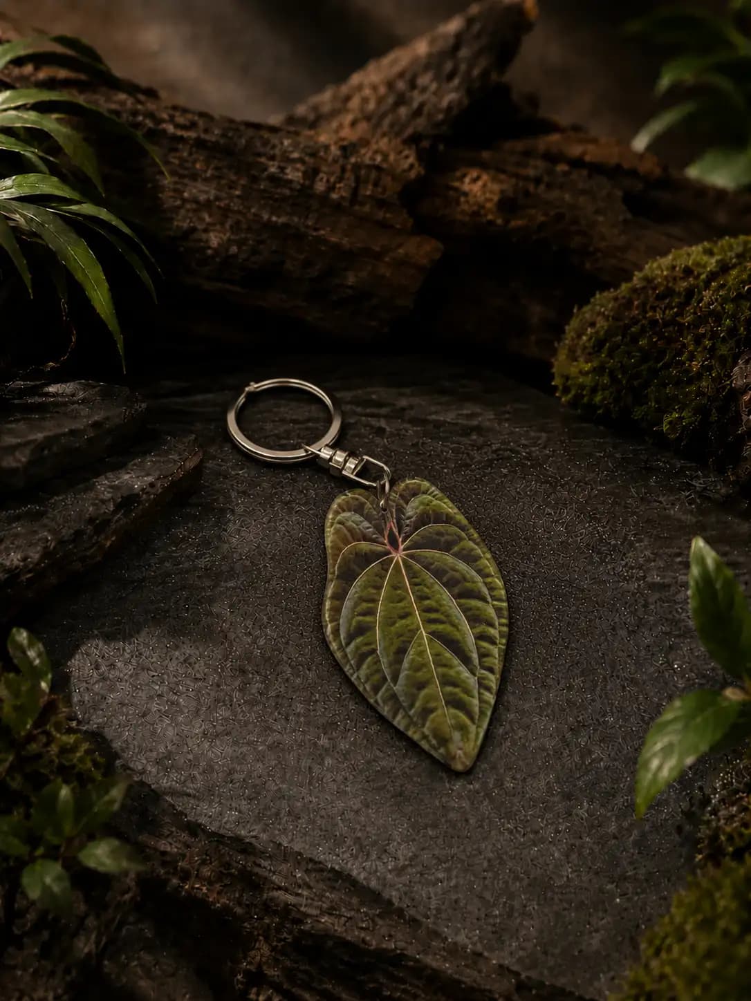 Anthurium Dark Phoenix Leaf Keychain