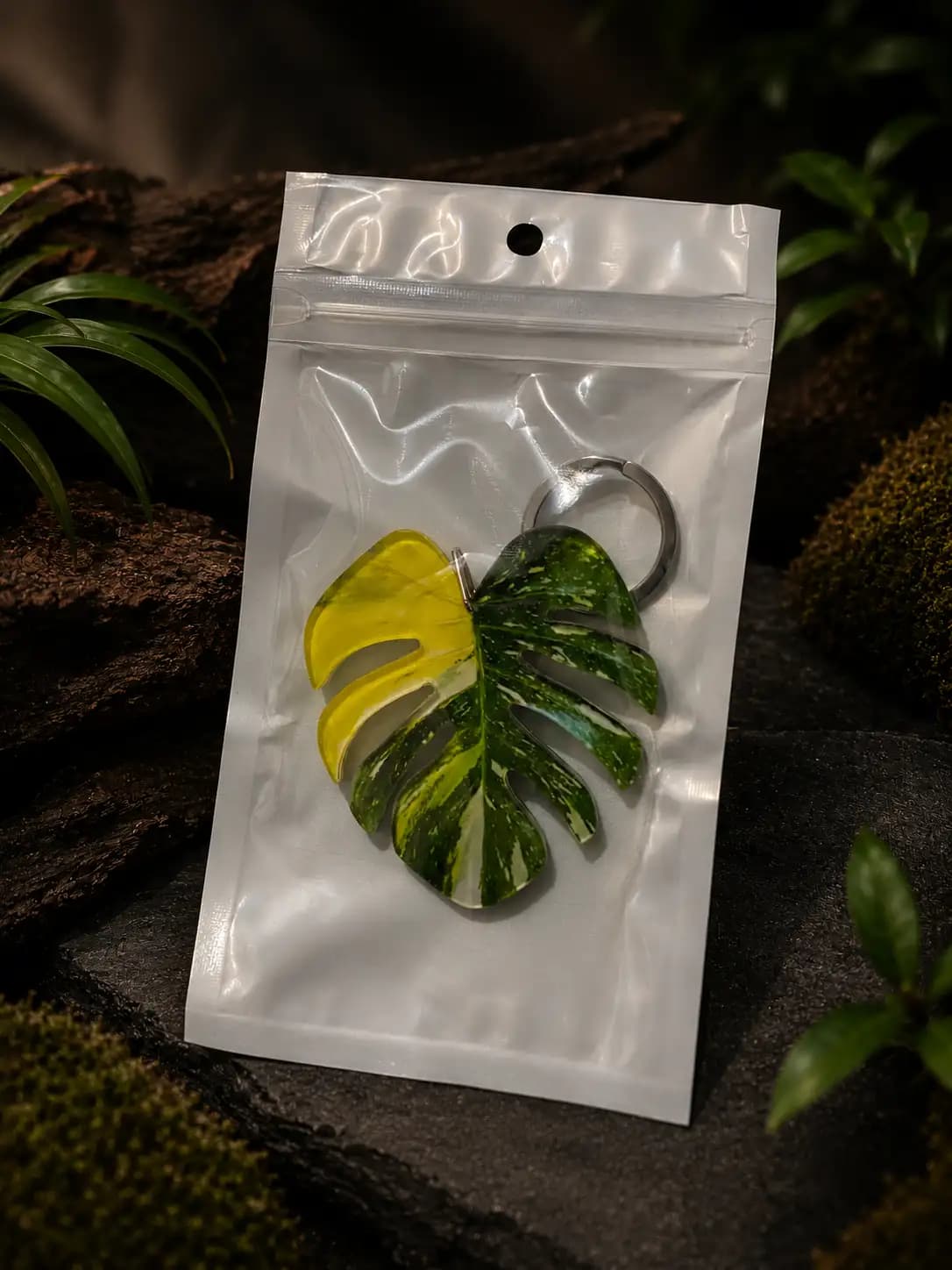 Monstera Miracle Tricolor Leaf Keychain thumbnail 2