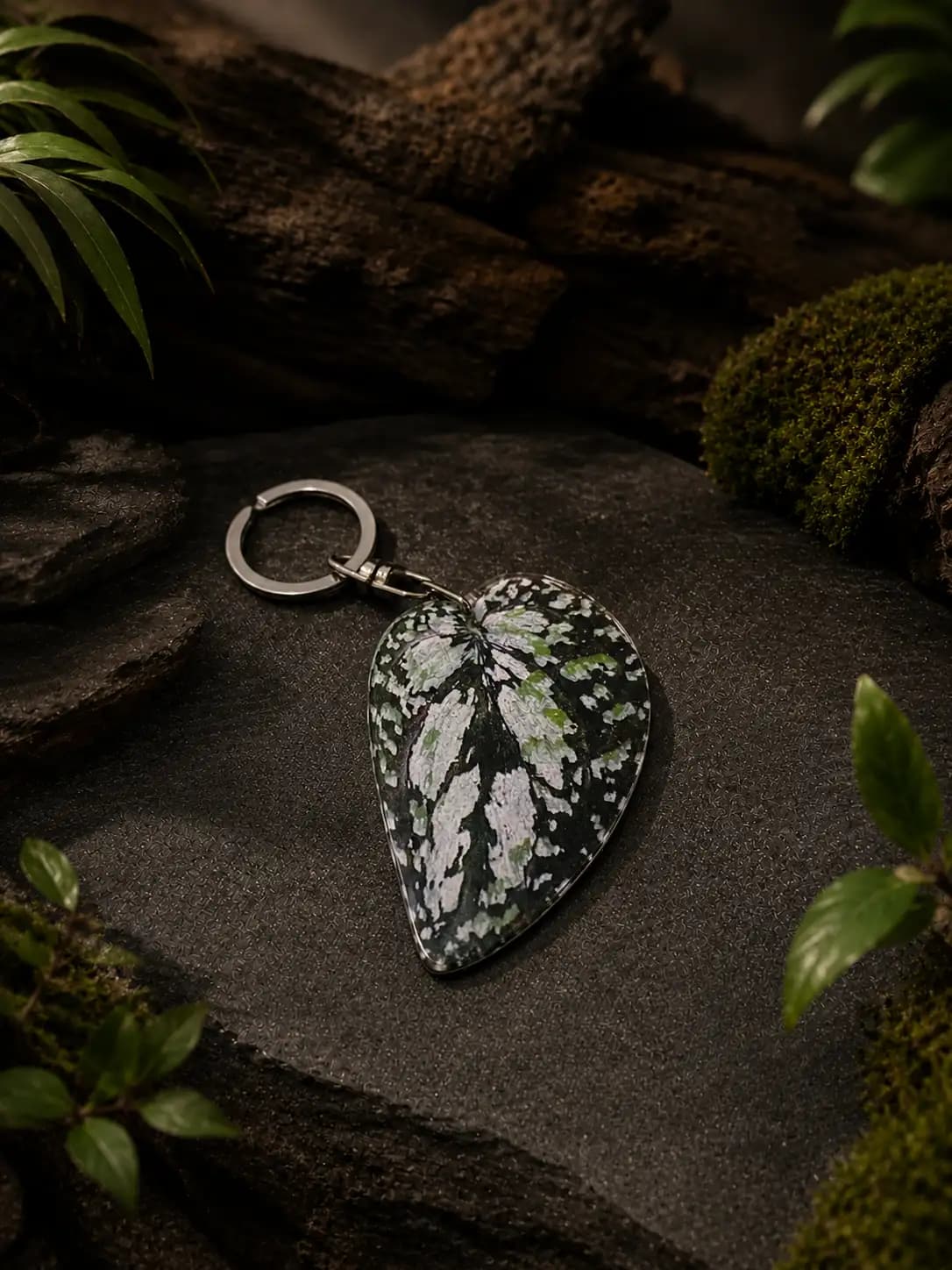 Scindapsus Tricolor Leaf Keychain