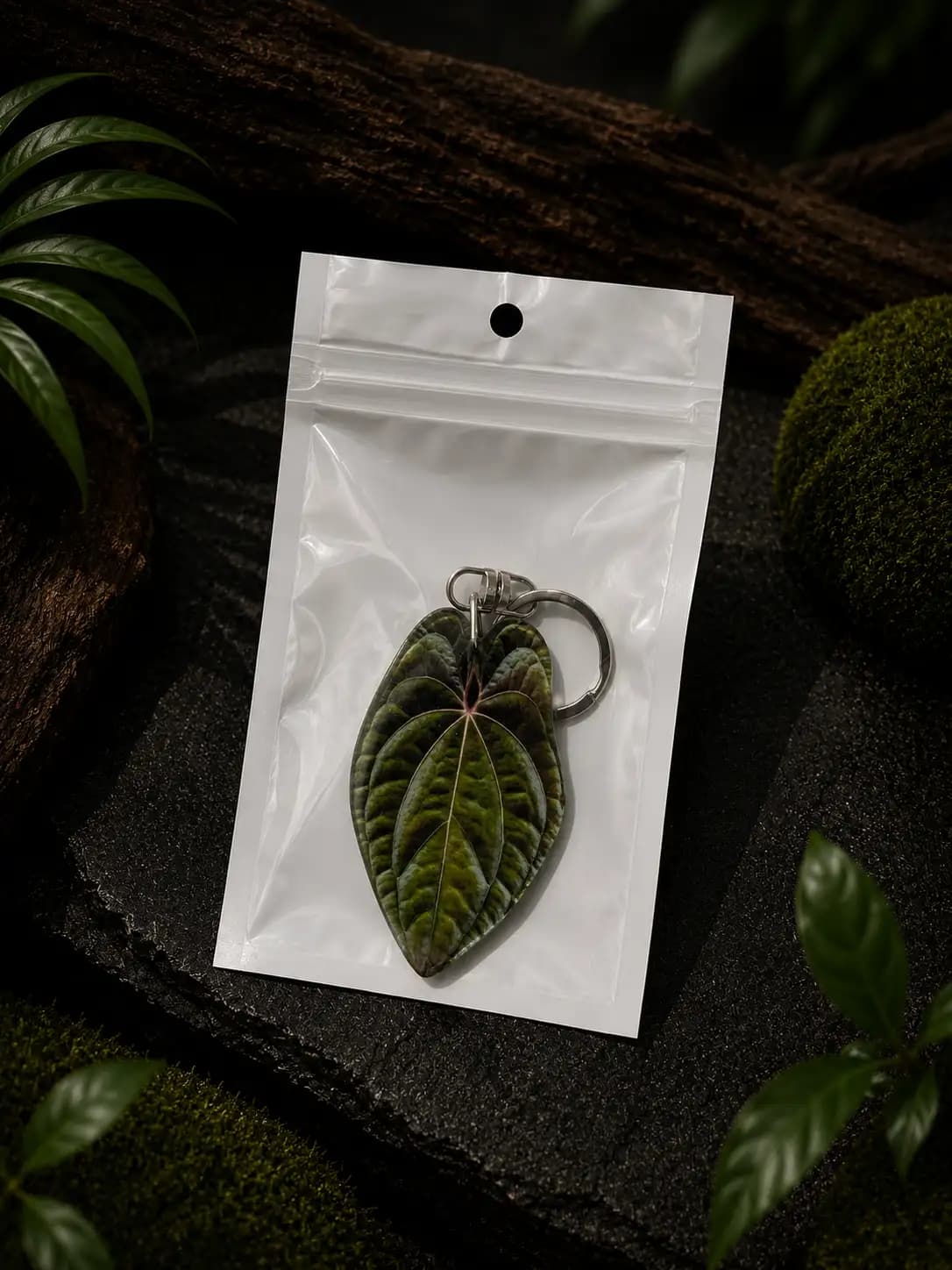 Anthurium Dark Phoenix Leaf Keychain thumbnail 2